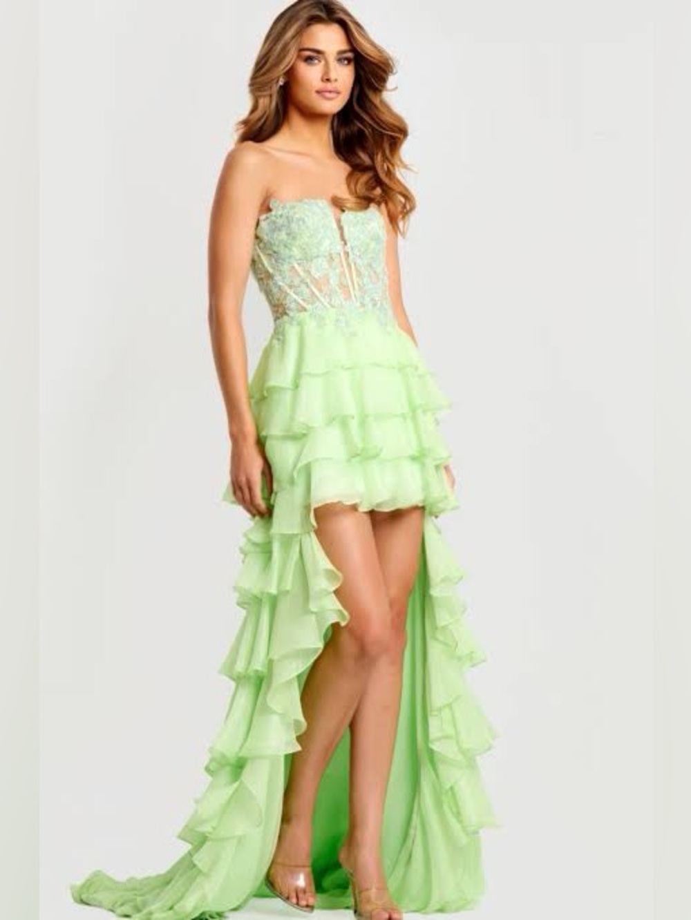 Jovani • Green • Hi Low • Ruffle • Gown • Size 4 • NWT • Prom • Pageant • Formal
